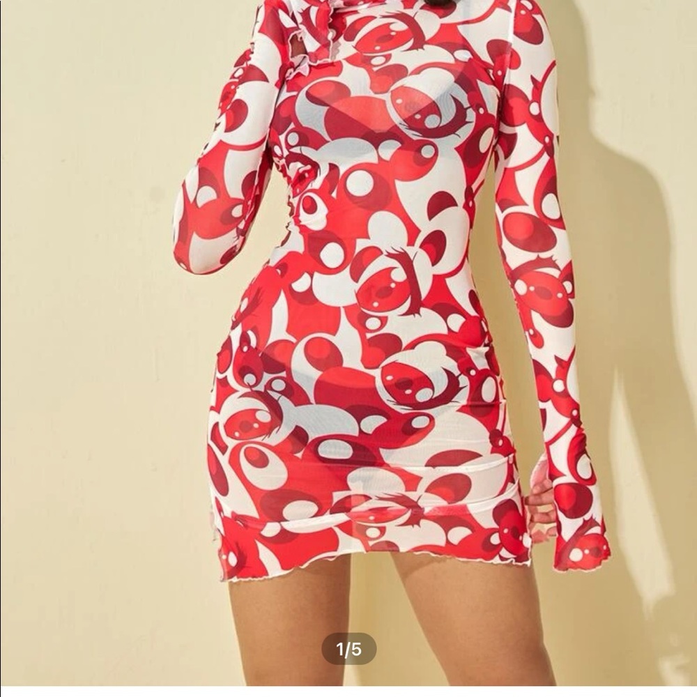 Red and white sheer dress